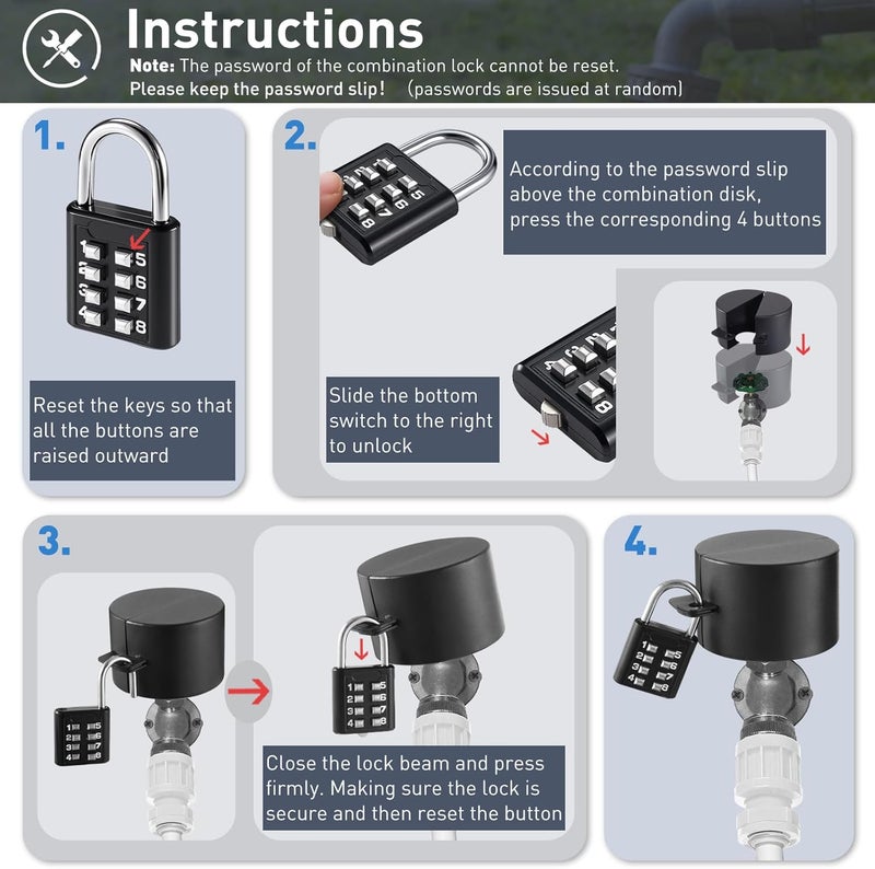 DOCEPERT Outdoor Faucet Lock, 2 Locks Water Hose Bib Spigot Lock Stainless Steel Valve Lock - Protecting Water from Unauthorized Use and Vandalism for 1.3-2.5" Valves Hose Bibs (Black) - Image 4